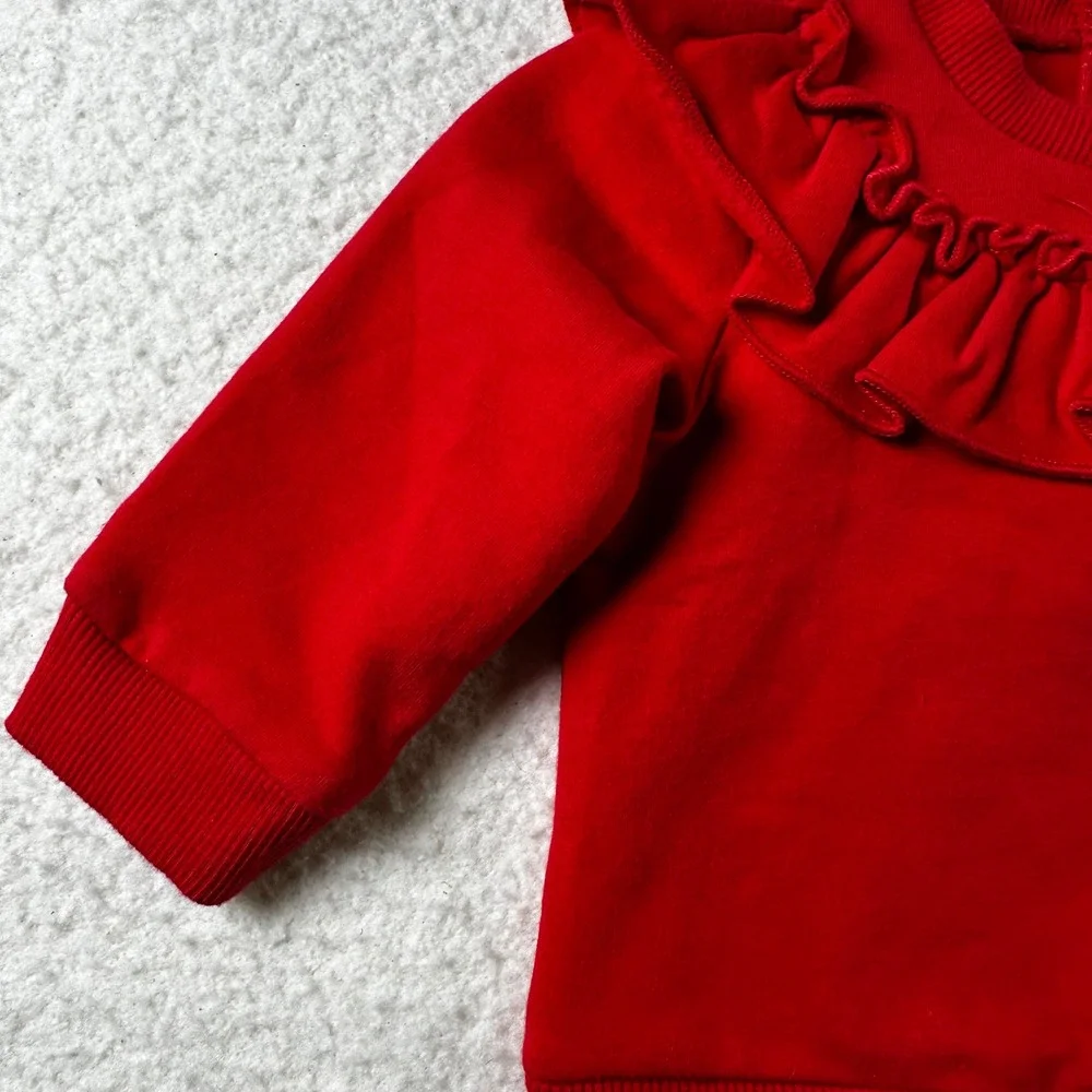 NWT Tucker Tate Baby Girl Red Ruffle Crewneck Sweatshirt 6M Snap‎ Closure